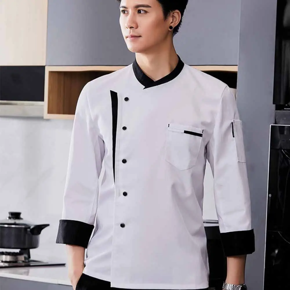 Uniforme de chef de manga comprida respirável estilo ocidental jaqueta de chef preto/branco/vermelho engrossado roupas de trabalho de cozinha restaurante cozinha