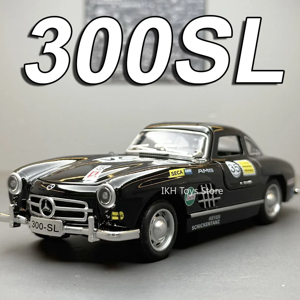 

1:32 Scale 300SL 500K Miniature Model Toy Cars Alloy Diecast Vintage Vehicles Sound Light Doors Opened Pull Back for Kids Gifts