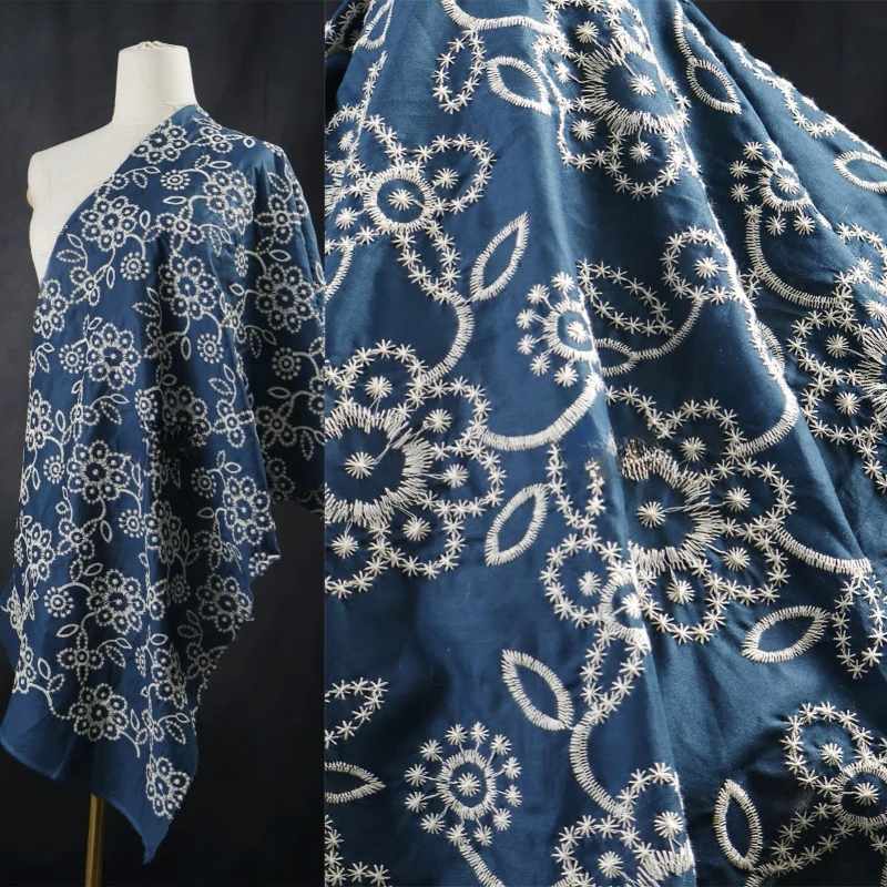 

Spring and Summer Thin Skin Friendly Non Transparent Hanging Deep Blue Jacquard Embroidered Dress Hanfu Ancient Style Fabric