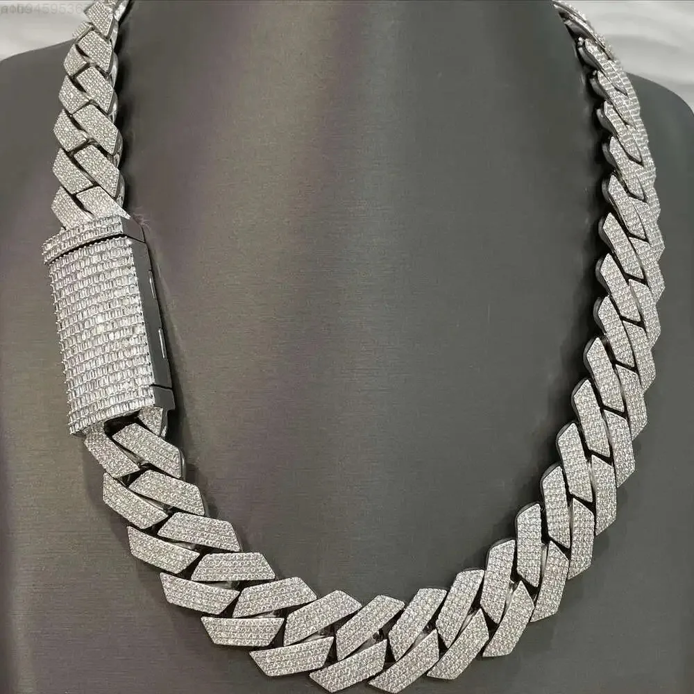 Mens Gold Chains 18mm Iced Out Two Tone Vvs Moissanite Miami Cuban Link Chain S925 Sterling Silver Necklace