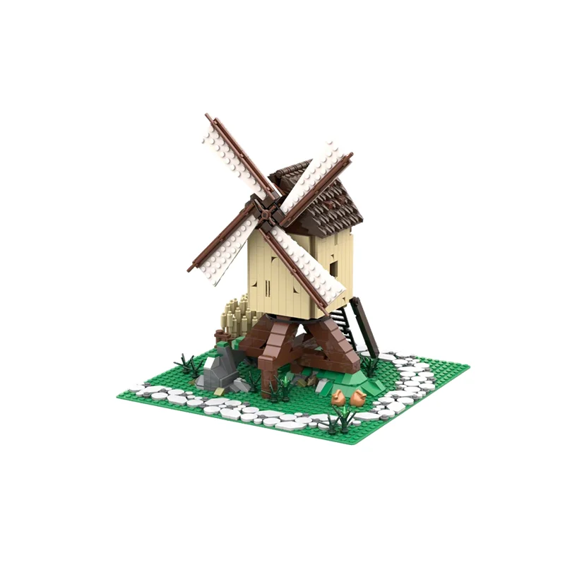 973pcs MOC Castle Medieval Post Mill Baseplate - Medieval Town Diorama Model Building Blocks Toys Christmas Gifts Architecture