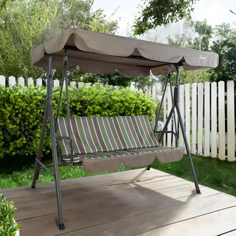 

Alicia Patio Swing Chair - Comfortable 3 Cushion Seats with Strong Steel Frame, Adjustable Canopy