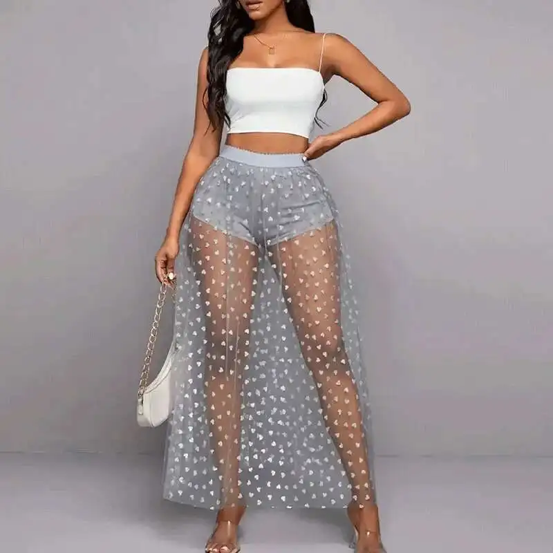 セクシーな刺繍レースシアーメッシュスカート女性春かぎ針編みシースルー安全ズボン夏 A-E ジャカードスカート