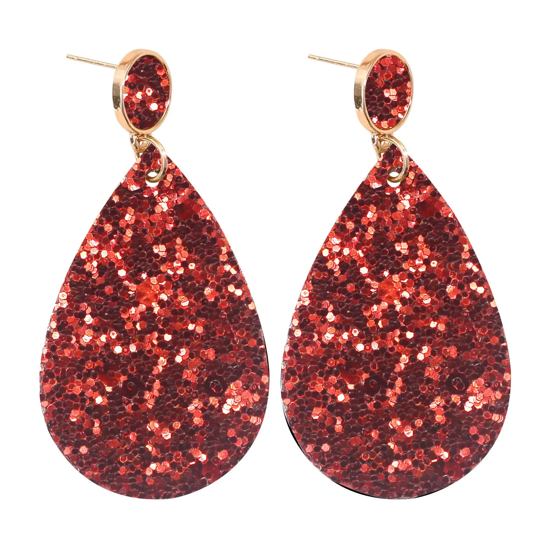 Glitter Faux Leather Teardrop Dangle Earrings for Women Fashion Chic Jewelry Wholesale