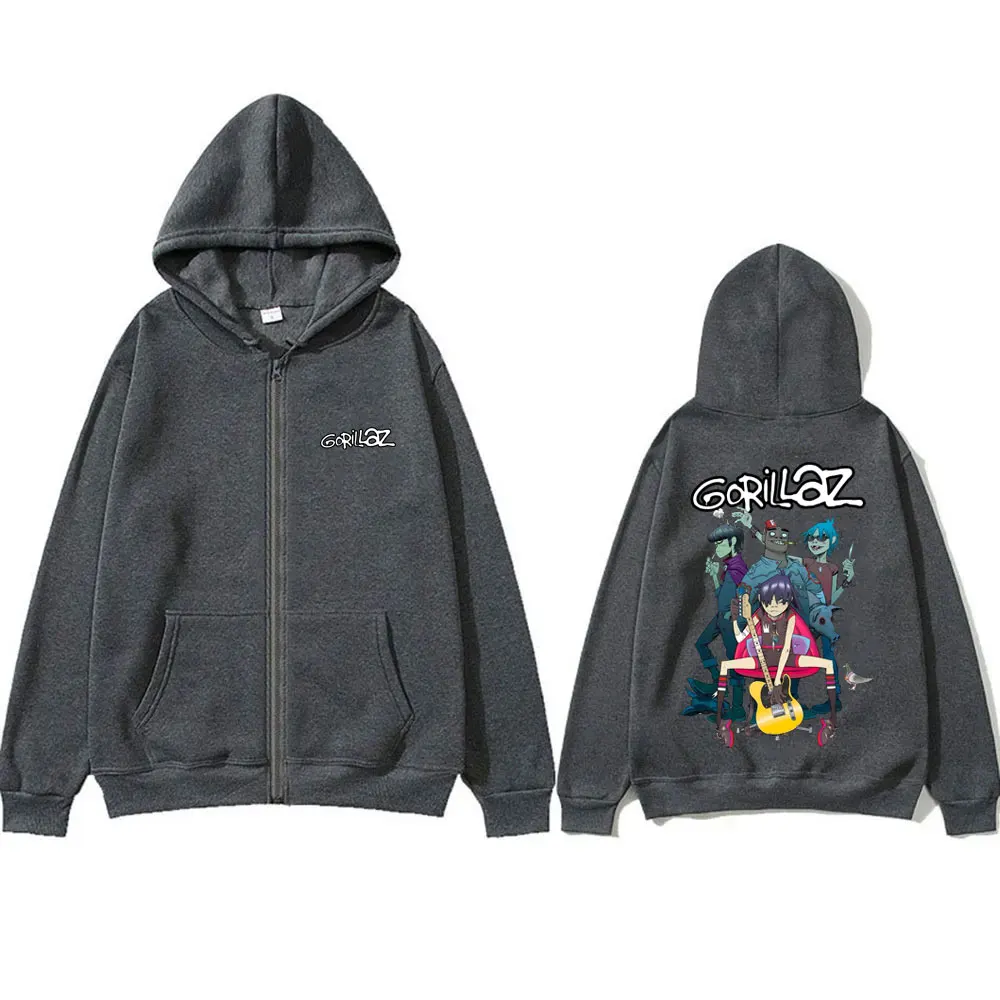 Rock Band Gorillaz Zipper Hoodie Men Women Hip Hop Fashion Oversized Zip Up Jacket Men's Casual Fleece Cotton Zip Up Sweatshirt