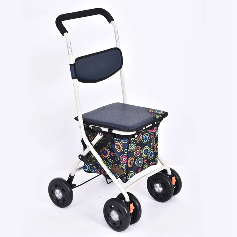 

Elderly Walker Folding Walking Assist Shopping Cart Trolley Rehabilitation Walking Stick With Wheels And Brake