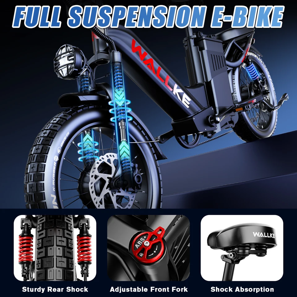 W Wallke H7 AWD Dual Motor Electric Bike for Adults, 48V 40Ah Long Range Ebike, Fast E-Bike, 20''x4'' Fat Tire Electric Bicycle, UL2849 image 5