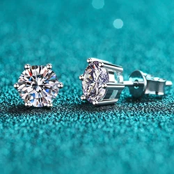 KNOBSPIN Moissanite Earrings Screw Stud Sterling Silver D VVS1 Lab Diamond with GRA Classic 6 Claws Round Ear Studs For Women