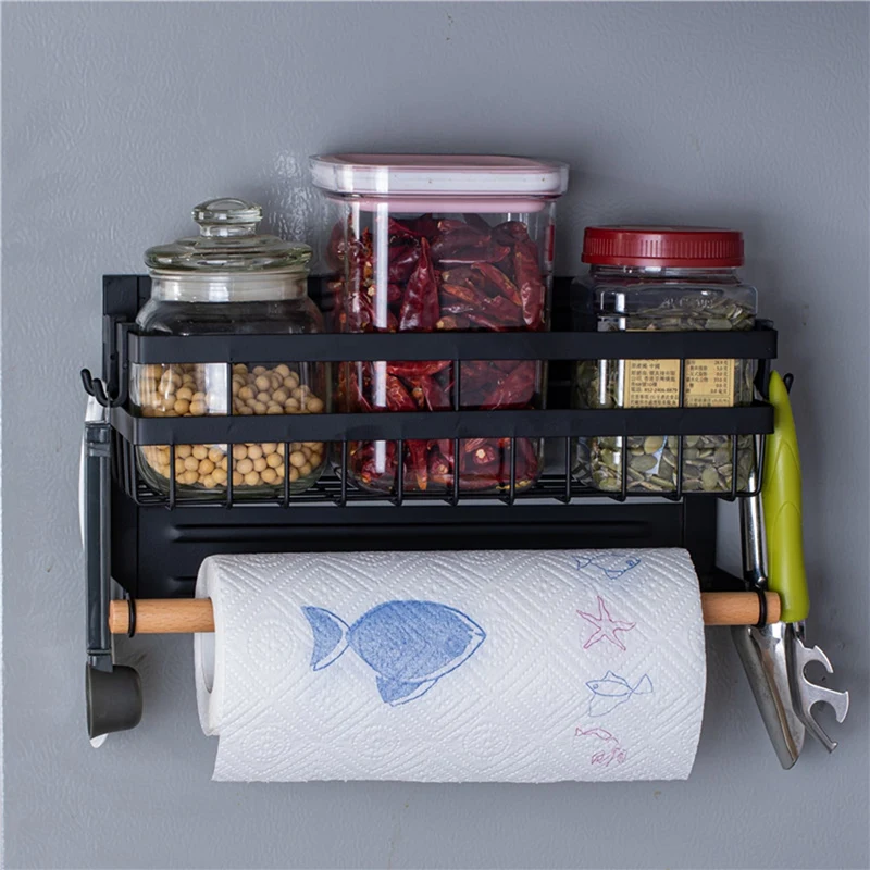 New Magnetic Paper Towel Holder Refrigerator Magnetic Paper Towel Holder Spice Shelf Storage Organizer For Kitchen