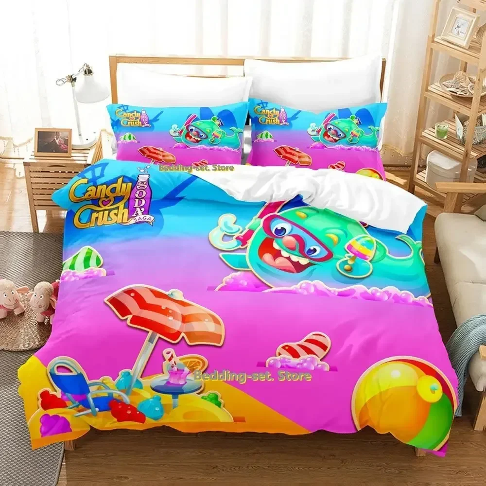 

Kawaii Candy Crush Soda Saga Bedding Set Single Twin Full Queen King Size Bed Set Adult Kid Bedroom Duvetcover Sets Anime Bed