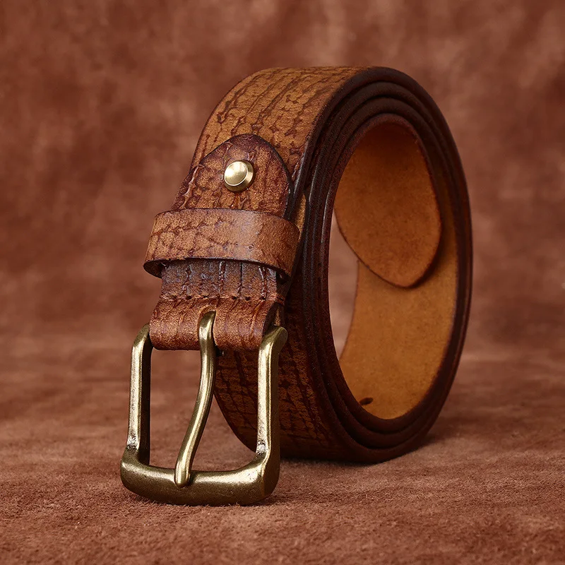 

3.8cm Pure Cowhide Genuine Leather for Men Jeans Pin Buckle Belts Cowboy Waistband Male Business Designer Belt Cinturones Hombre
