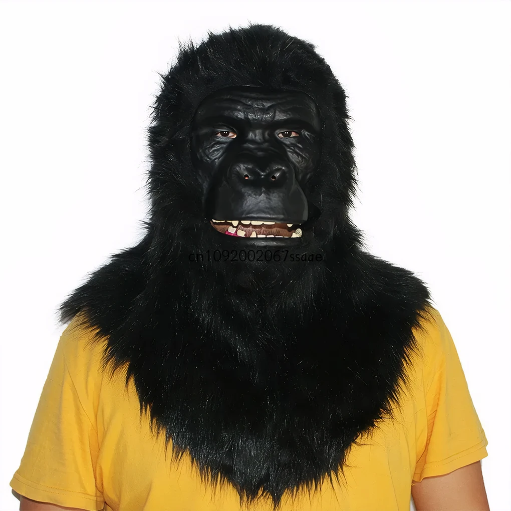 Halloween Full Face Gorilla Mask With Moving Mouth Headpiece for Funny Animal Headwear Holiday Party Cosplay Full Heads Mask