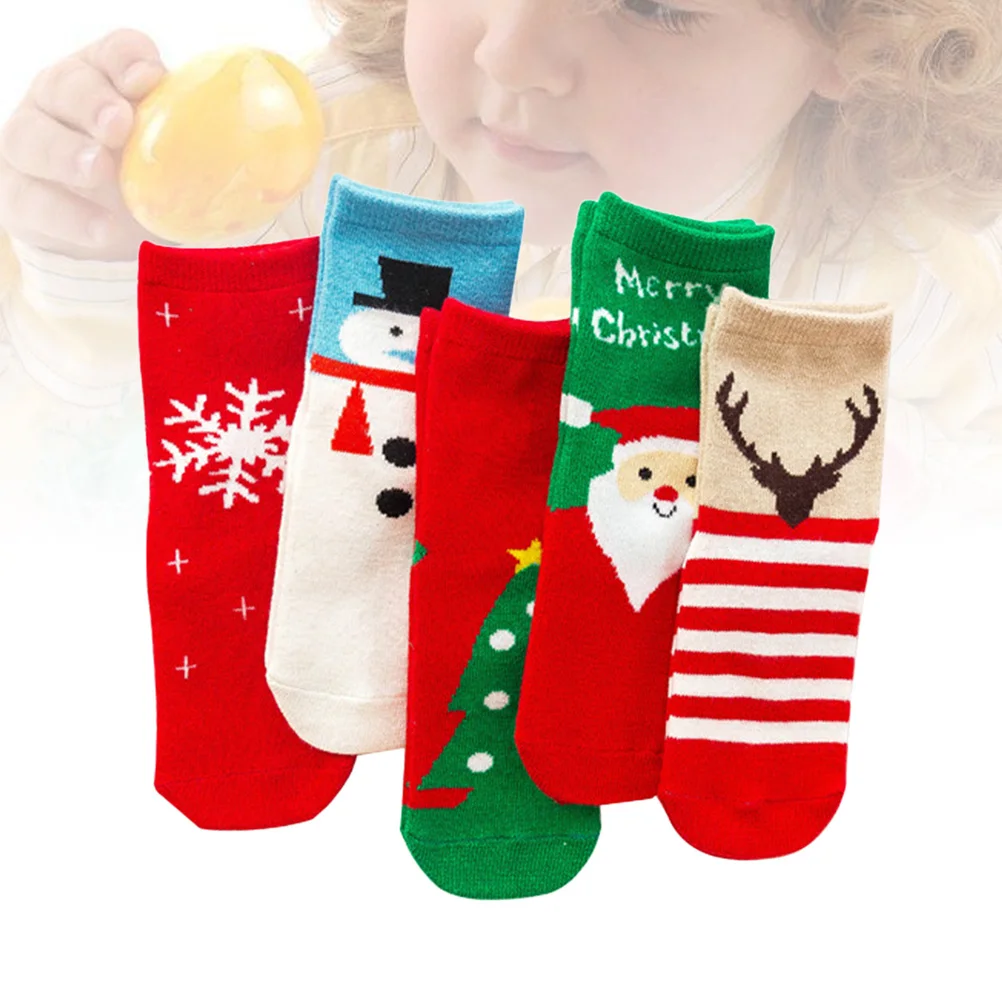 

5pcs For Kids Socks For Kids 20-23Cm Cotton Winter Socks Fashion Holiday Stockings Children Party Gift