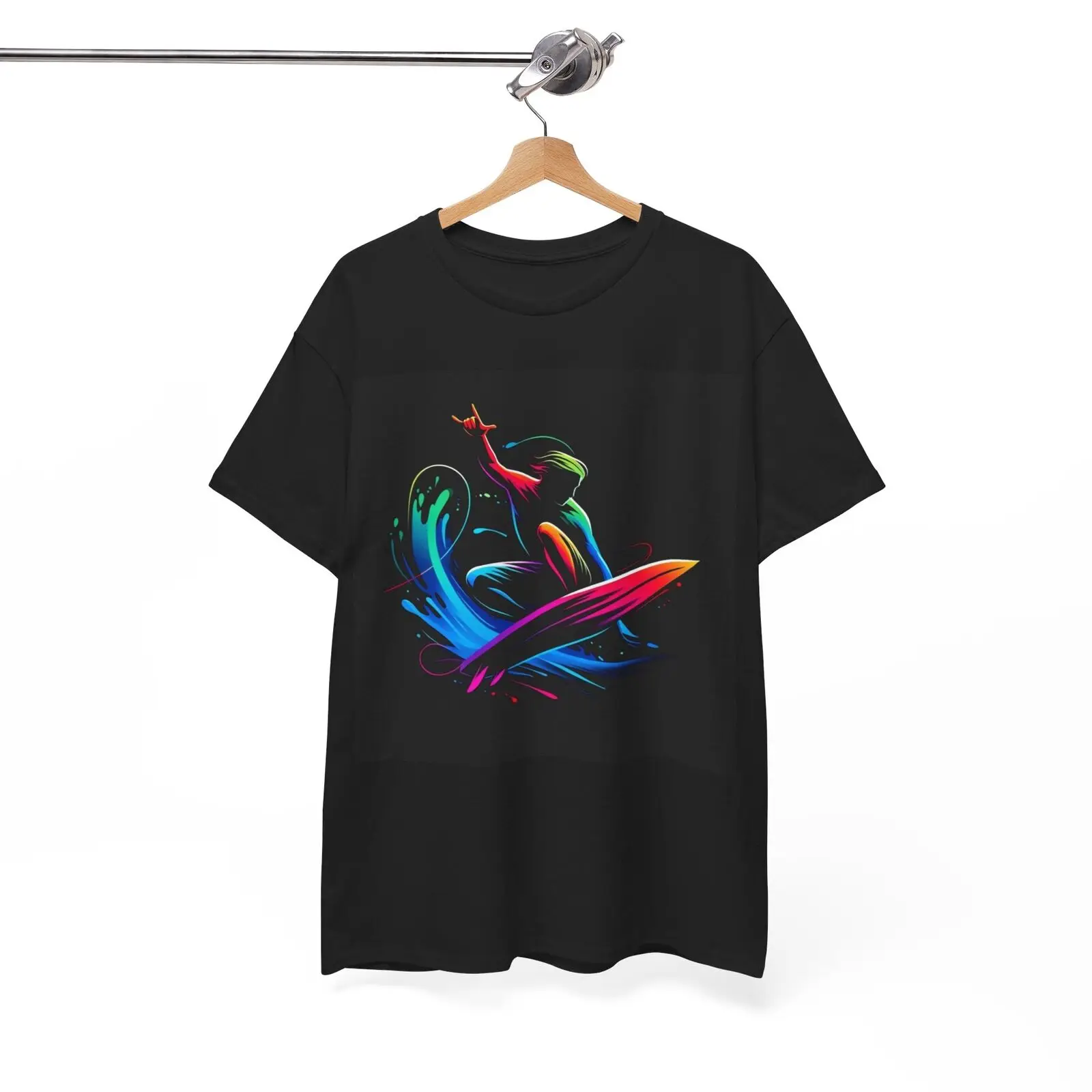 Neon Surfer T-Shirt - Ride the Vibrant Waves dynamic surfer graphic