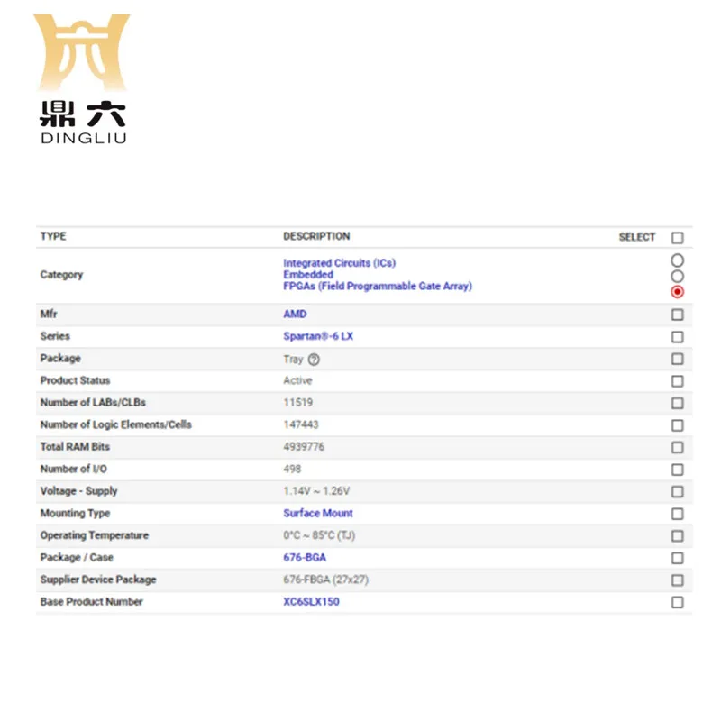 XC6SLX150-3FGG676C	 IC FPGA 498 I/O 676FBGA  XC6SLX150-3FGG676C Field Programmable Gate Array (FPGA) IC