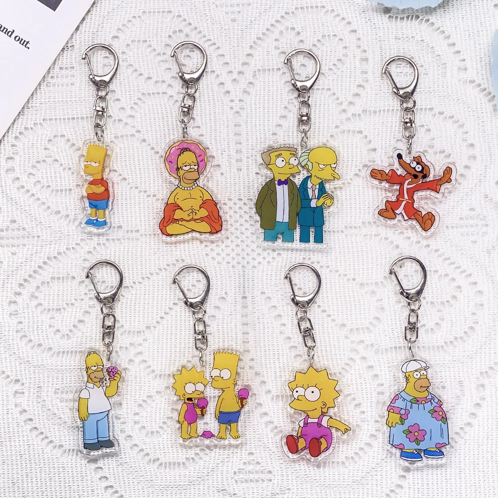 

1/15Pcs Disney The Simpsons Car Keychain Acrylic Keyrings Bag Charms Cute Backpack Pendant Funny Prop Decoration Friends Gifts