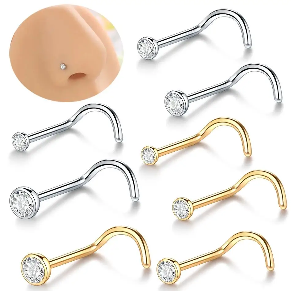1PC Stainless Steel Nose Ring Stud Piercing Nariz 20G Crystal Nostril Pirsing Earring Cartilage Piercings Jewelry for Women