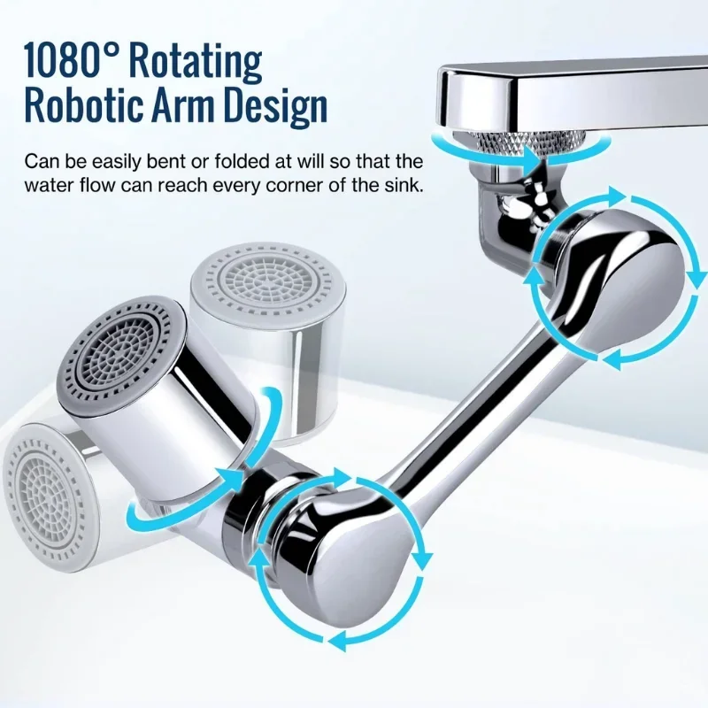 1080° For Home to Rotate Water Tap Nozzle Kitchen Faucet Aerator the Splash Dual Mode Expand 22/24mm Adapter Bubbler Robotic Arm