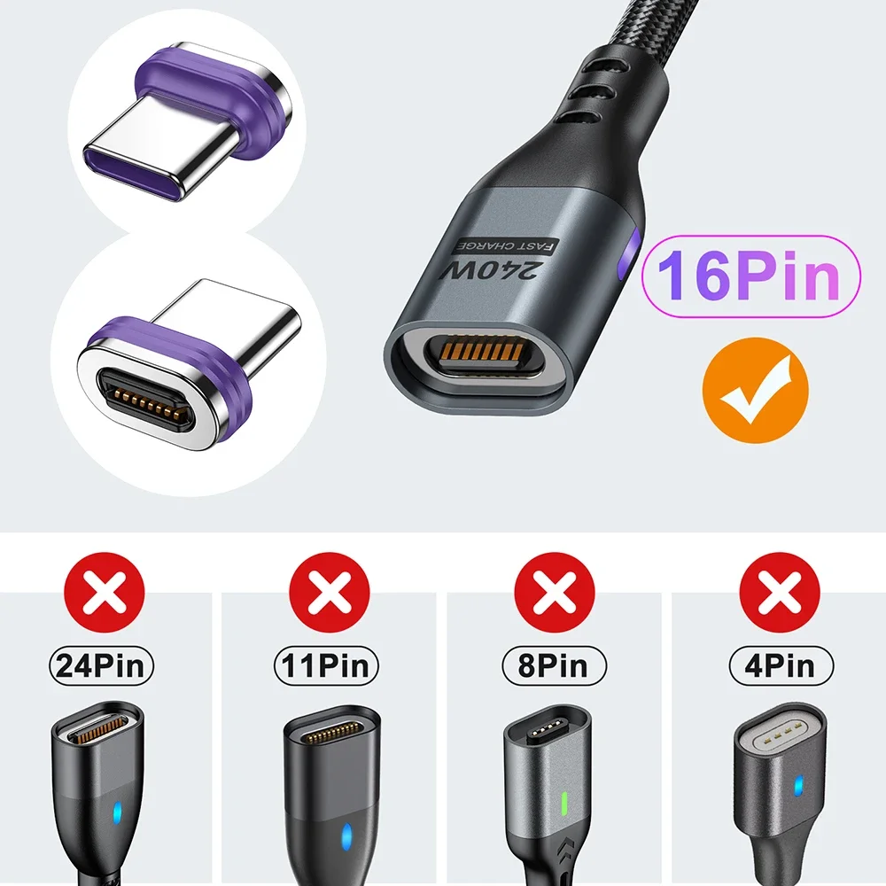 AUFU 마그네틱 C타입 케이블, 맥북 PC 5A 초고속 충전 자석 USB-C 충전기 데이터 코드, 아이폰 삼성 샤오미, PD240W