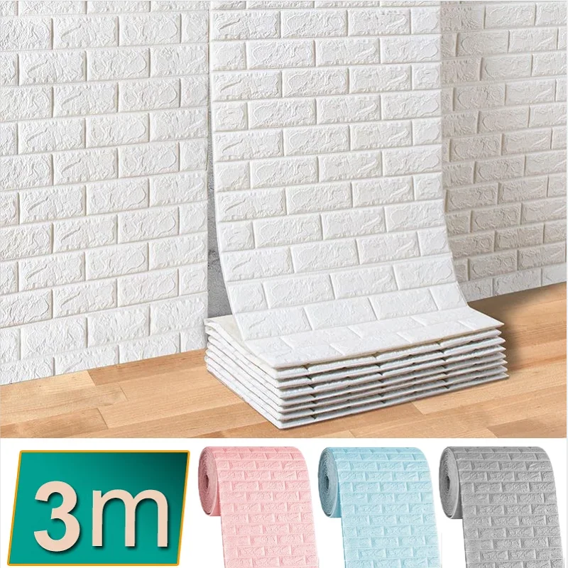 

3M 3D Children's Room Faux Brick Wall Stickers Diy Decorative Self-adhesive Waterproof Wallpaper Bedroom Kitchen Home Decoration