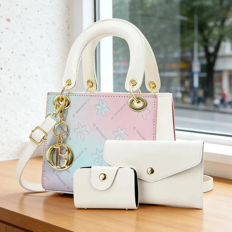 Gradient Printed Crossbody Shoulder Bag Set, Cute Fashionable Small Bags, Adjustable Strap, Multifunctional Casual Purse view 6