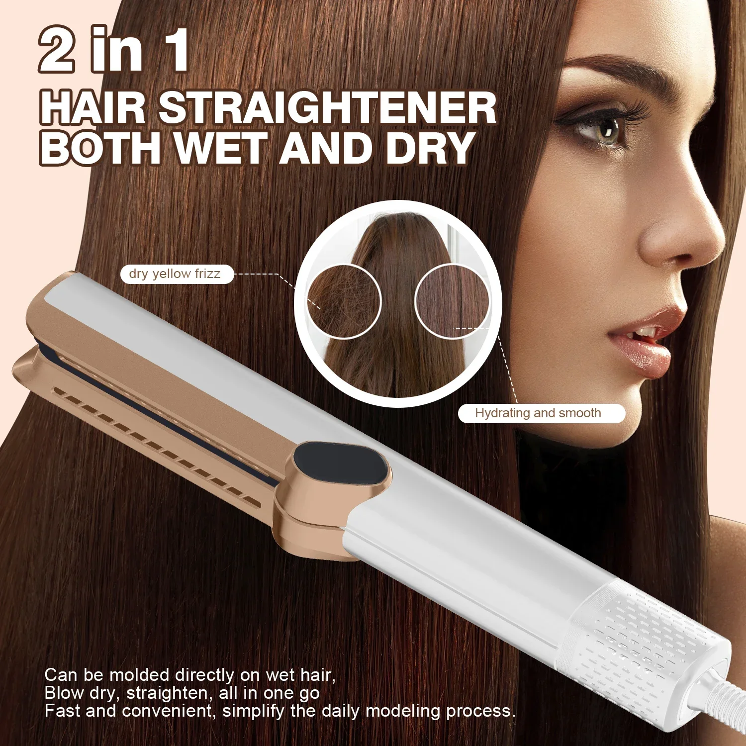 Multi 2 IN 1 Wet & Dry Hair Straightener and Dryer Ion Portable Air Styling Hair Straighten with Air LCD Display