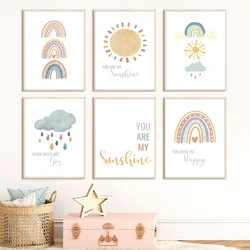 Cartoon Sun Rainbow Cloud Rain Wall Art Canvas Painting Nordic Posters And Prints Nursery Wall Pictures For Baby Kids Room Decor