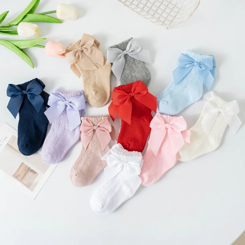 Summer Baby Girls Socks Big Bows Breathable Children Short Sock Hollow Toddlers Kids Cotton Princess Cute Socks For 0-8Years