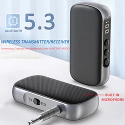 LED Digital Display Bluetooth 5.2Receiver Transmitter Adapter 3.5MM AUX MP3 Player HIFI Audio Adapter For PC TV Car Home Speaker