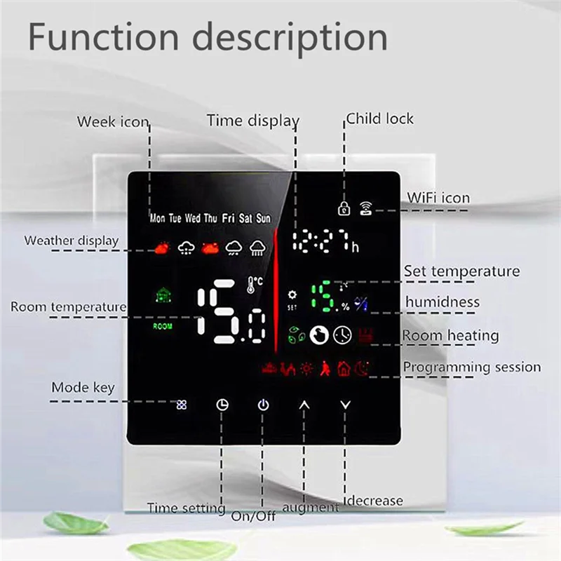 ABRS-Embedded Thermostat Without WIFI 16A Electric Heater Smart Timing Touchscreen Control Programmable Thermostat For House