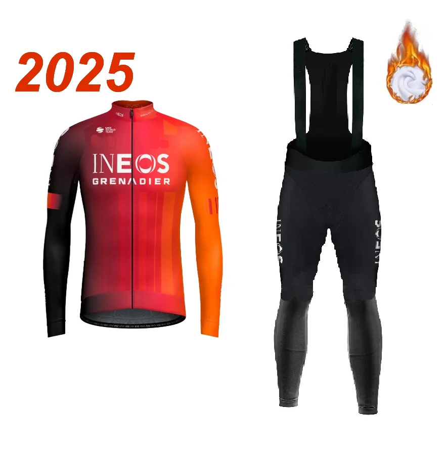 WINTER FLEECE THERMAL 2025 INEOS Grenadier TEAM Cycling Jersey Long Sleeve Bicycle Clothing With Bib PANTS Ropa Ciclismo