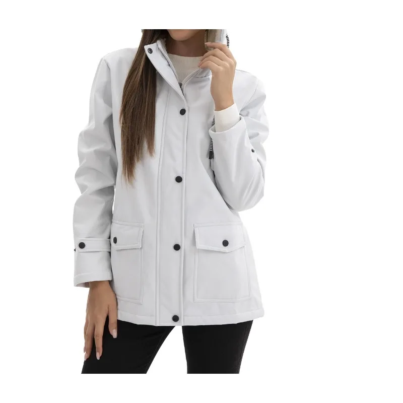 

2025 New Women's Spring and Autumn Hooded Windbreaker, Composite Fleece Lined, Water-Repellent, Long-Sleeved Coat