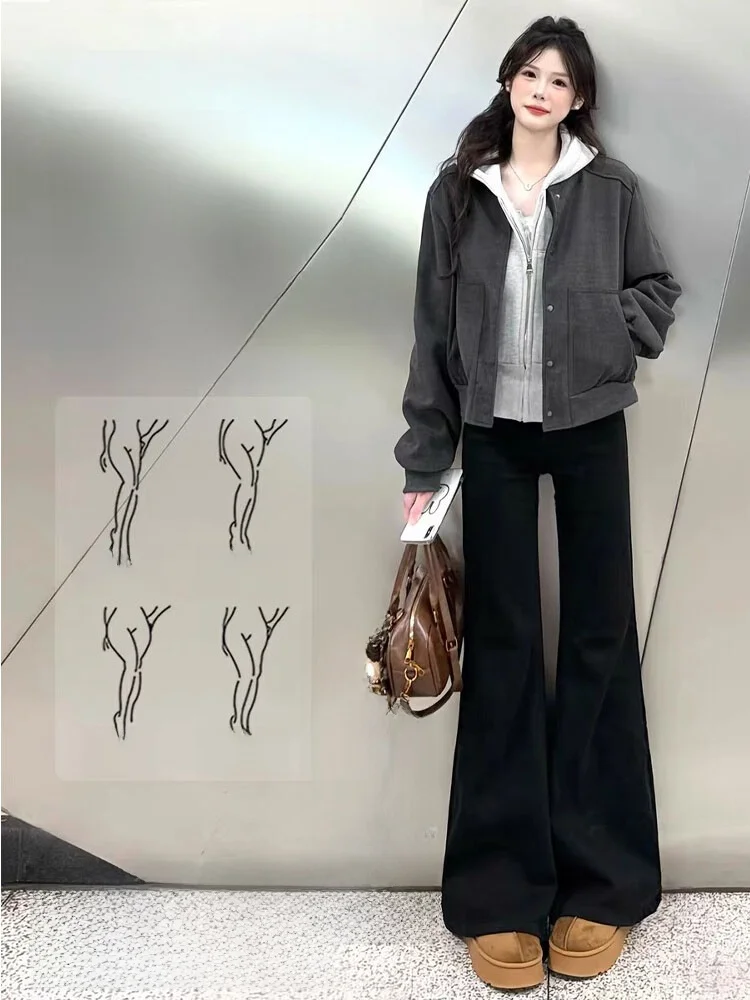 

Bla Fce Lined Flared Jeans Women's High Waist Bootcut Pants Comfortable Loose Fit Casual Denim Autumn Winter New Sle