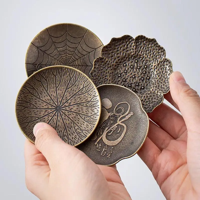 Alloy Coasters Unique Antique Zen Pattern Kung Fu Teacup Mat Non-Scratch Coffee Pad for Birthday Gift Tea Ceremony Decor
