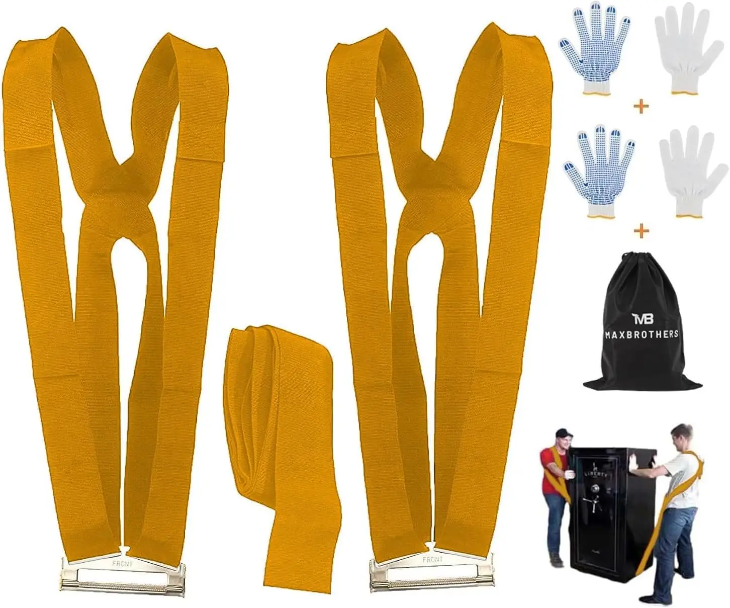 

2-Person Moving Straps for Lifting Appliances, Furniture Up to 800 lbs - Yellow, 2-Year Warranty