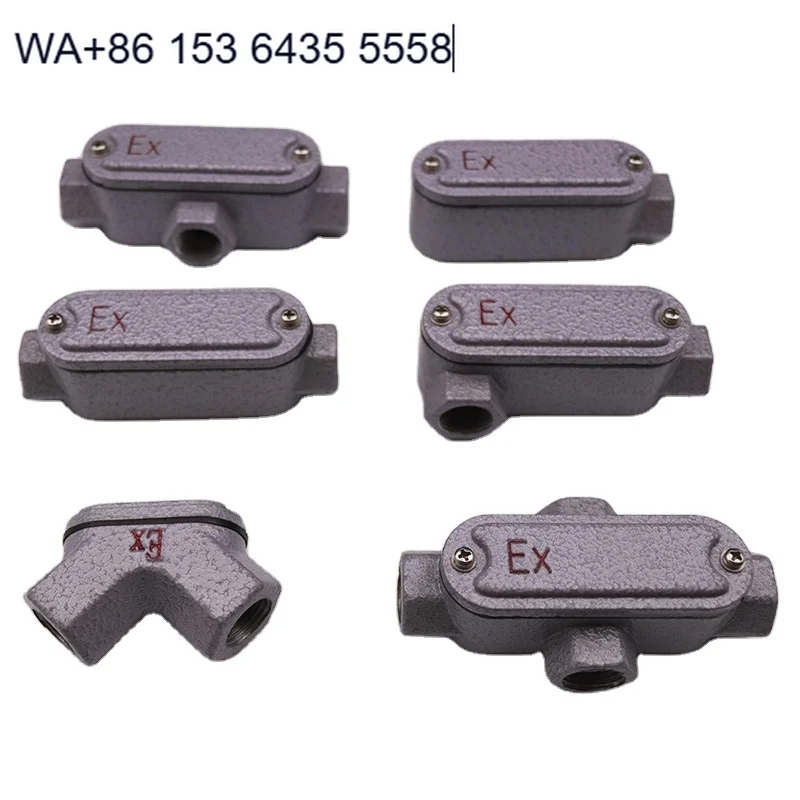 Explosion Proof IP65 Junction Box DN20 Cast Aluminum Steel Three or Four Way Flat Pendant AH Angle Straight Bend 220V/380V