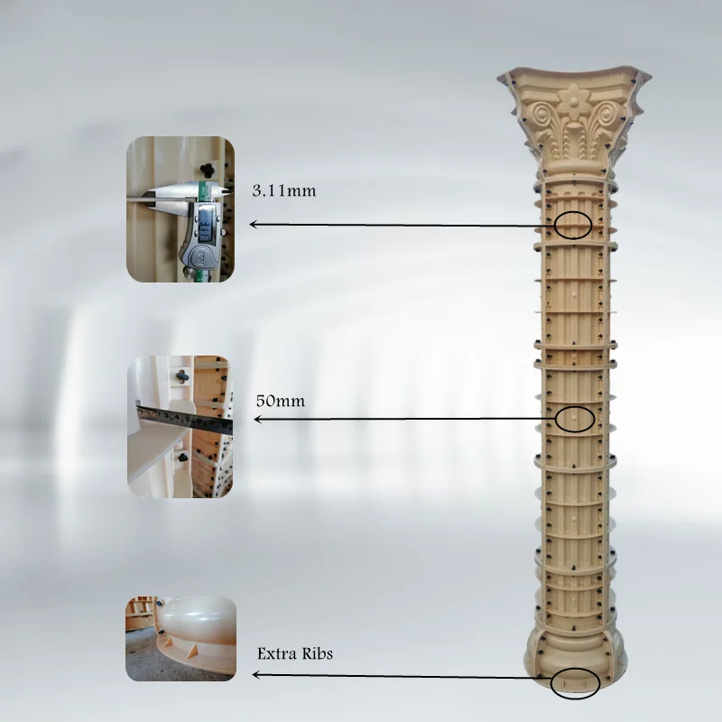 Konstrukcja ABS plastikowa rzymska betonowa kolumna, gładki korpus śruby, wspornik dachowy z filarem cementowym, 16cm/6,3 cala
