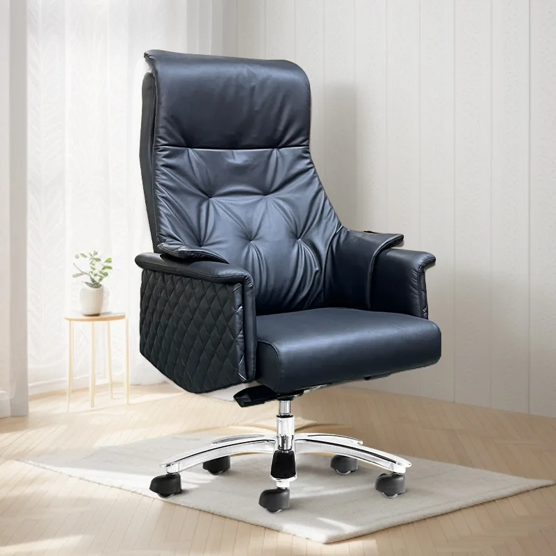 

Leather Light Luxury Office Chair Classics Modern Home Comfortable Metal Office Chair Cowhide High Backrest Luxury Furniture