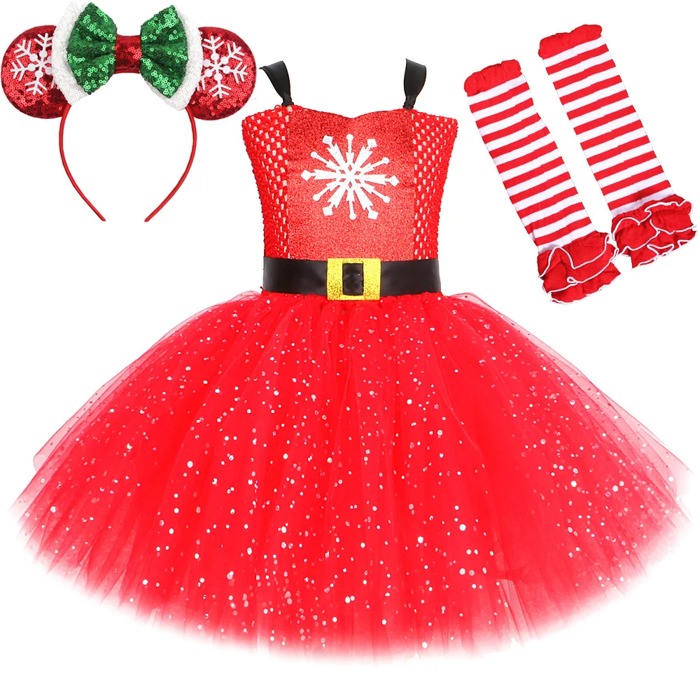 Santa Claus Tutu Dress Baby Girls Sparkling Red Christmas Costumes for Kids Xmas Party Outfit Children New Year Holiday Clothes