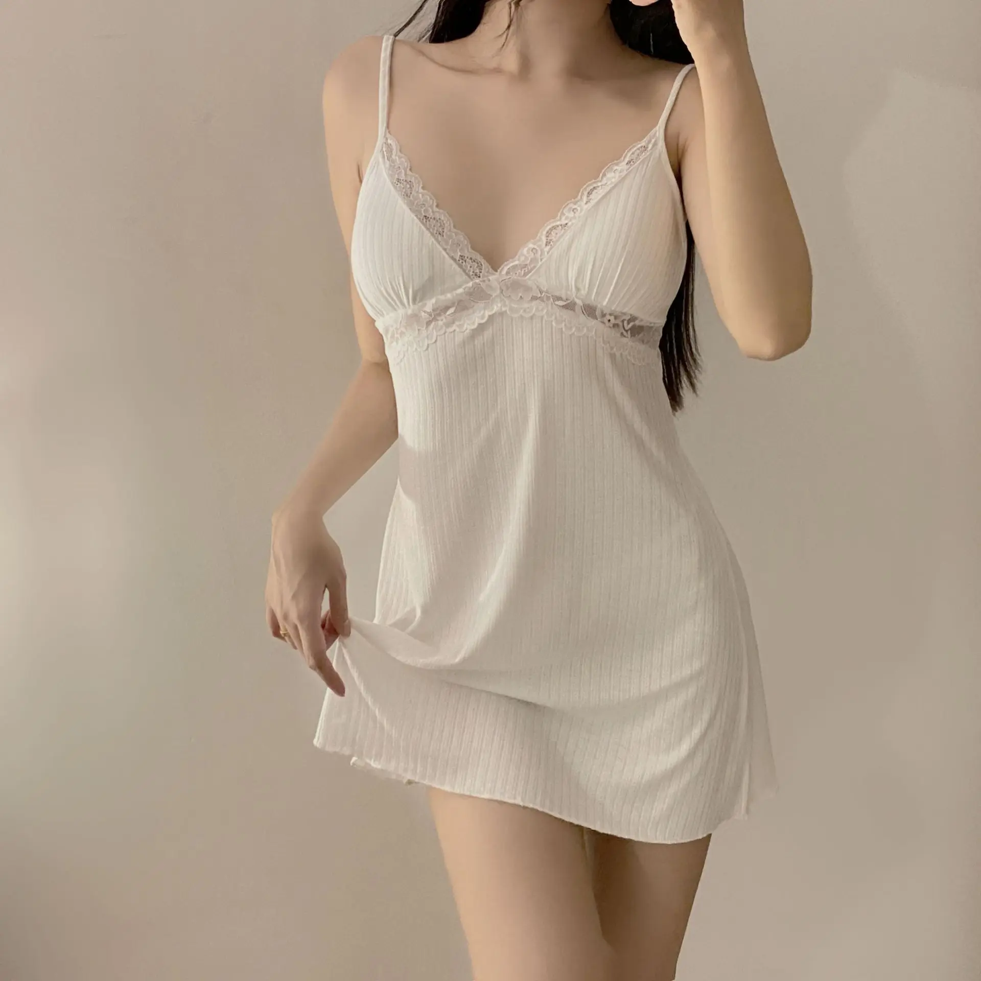 Summer V-Neck Sleepdress Sexy Modal Nightgown With Bras Kimono Dressing Gown Backless Lady Lingerie Satin Sleepwear