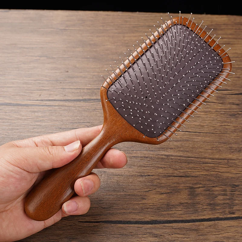 Sandalwood Air Cushion Hair Brush Large Square Oval Round Panel Steel Pin Scalp Massage Comb Portable Travel Hairdressing Brush