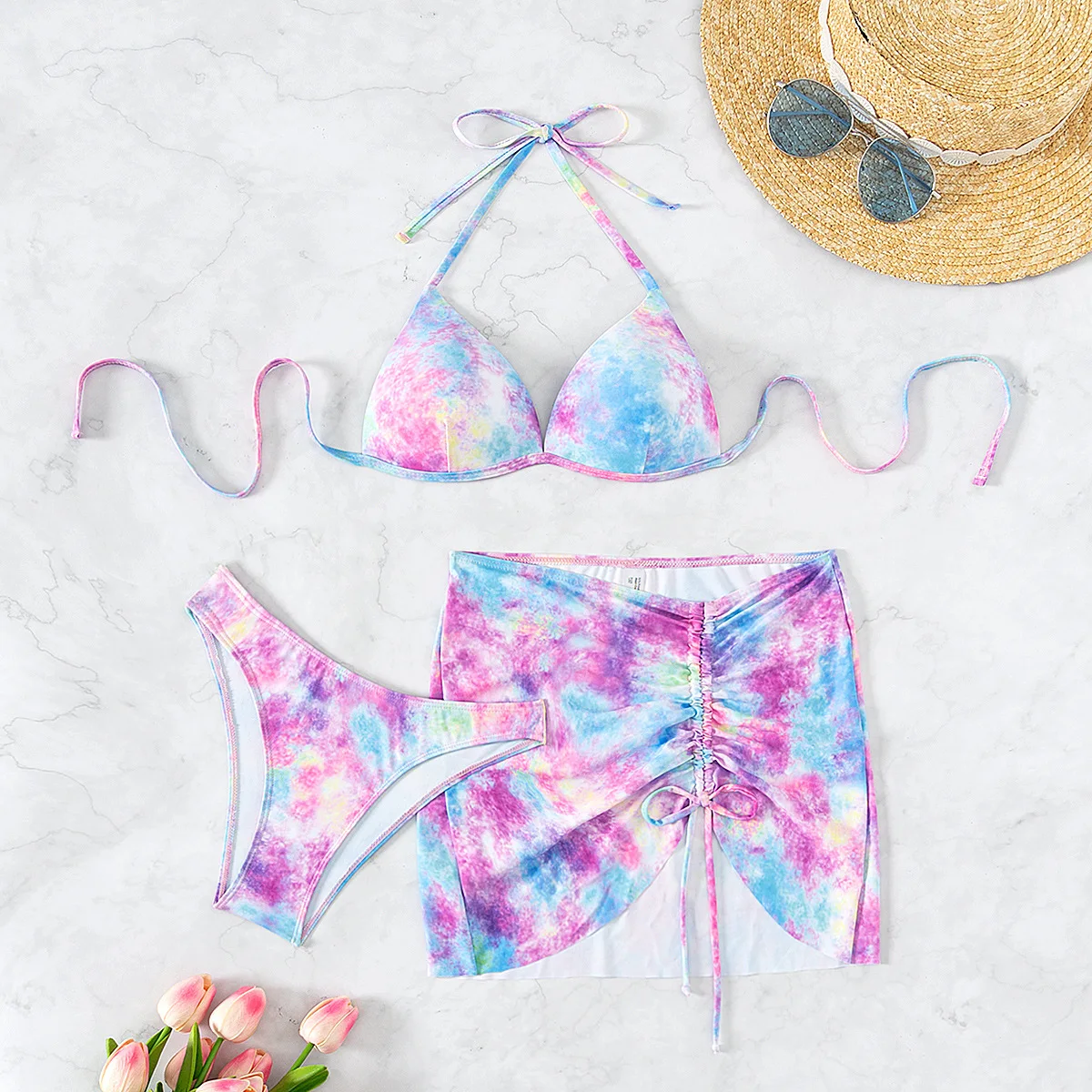 Women's Tie Dye Printed Swimsuit, Three Piece Swimsuit, Sexy Bikini, Fashion, Standard, New