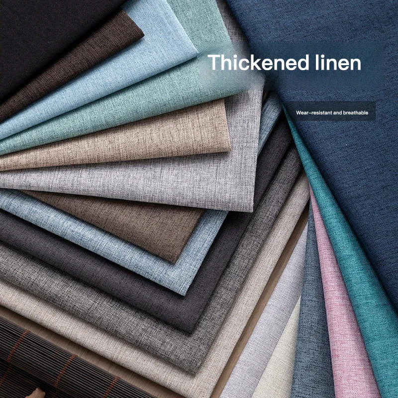 Thickened Solid Color Faux Linen Fabric Sofa Cushion Cover Backrest Pillow Upholstery Dustproof Backdrop Cloth
