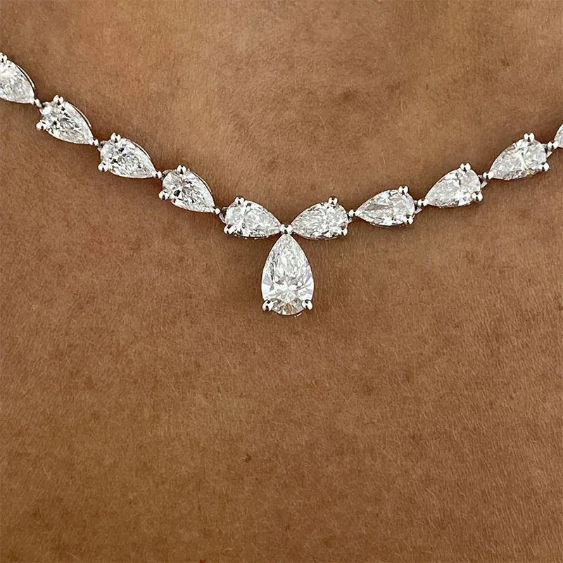 32CTW Pear Cut CVD HPHT Lab Grown Diamond Tennis Necklace DEF VS-VVS Platinum 950 Full Diamond Wedding Necklace For Lady - view 4
