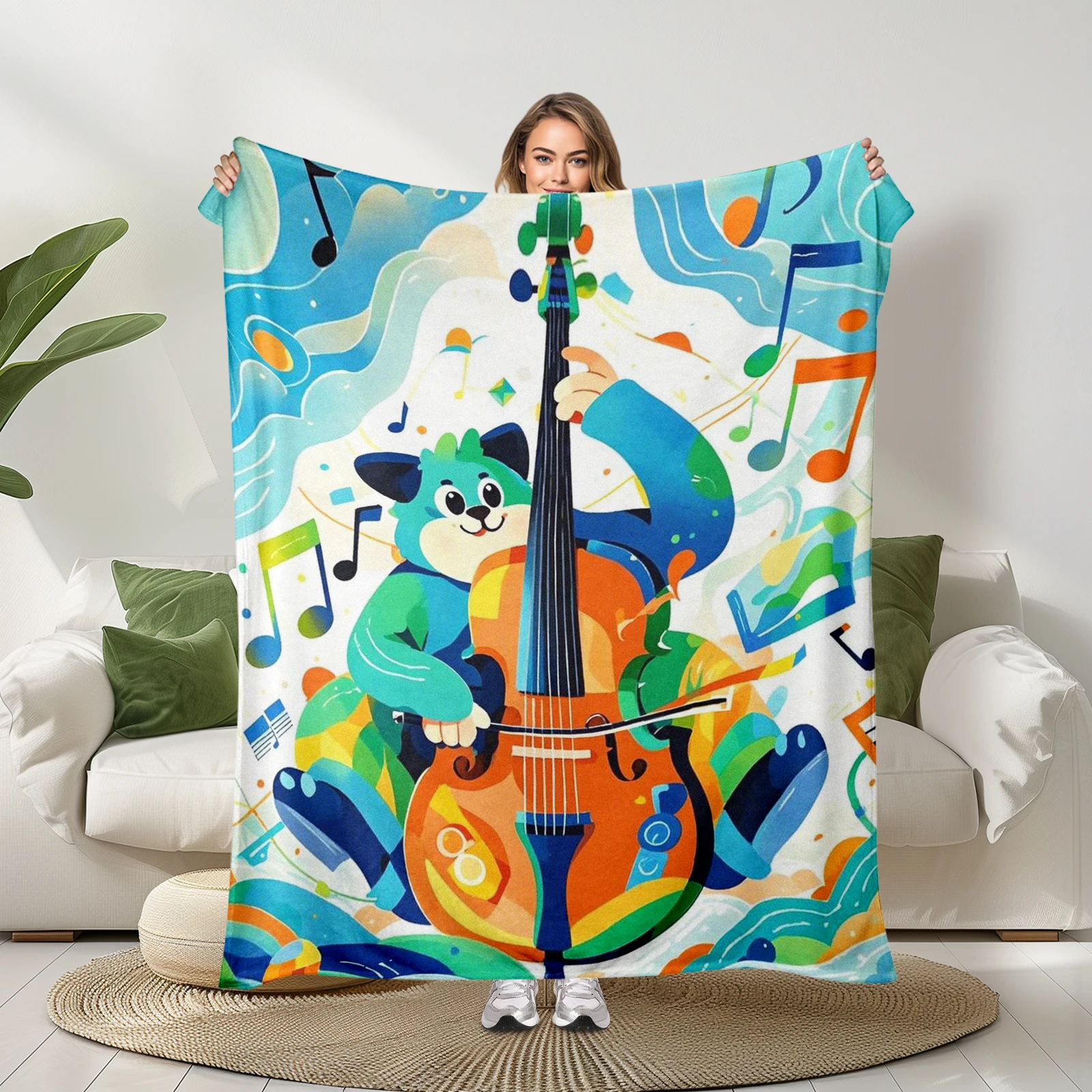 Cartoon Bear Playing Cello Blanket Adds Infinite Fun To Music Festivals Ideal For Family And Friends