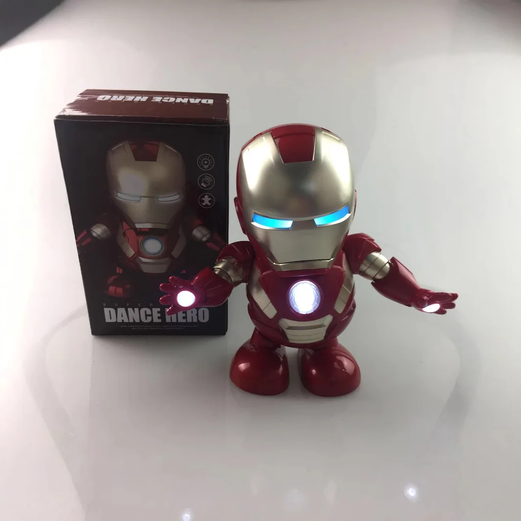 Marvel Iron Man figuras de acción de baile cantar luz Led Spiderman Robot modelo vengadores superhéroe Robots chico muñeca juguetes de cumpleaños regalos