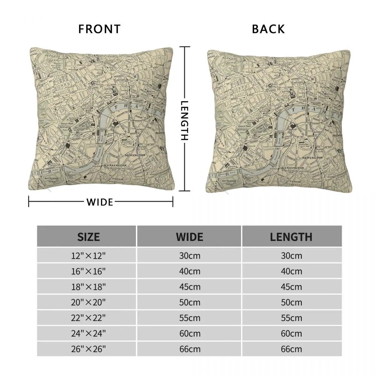 Vintage Map Of London England Pillowcase Polyester Linen Velvet Pattern Zip Decor Pillow Case Car Cushion Cover Wholesale