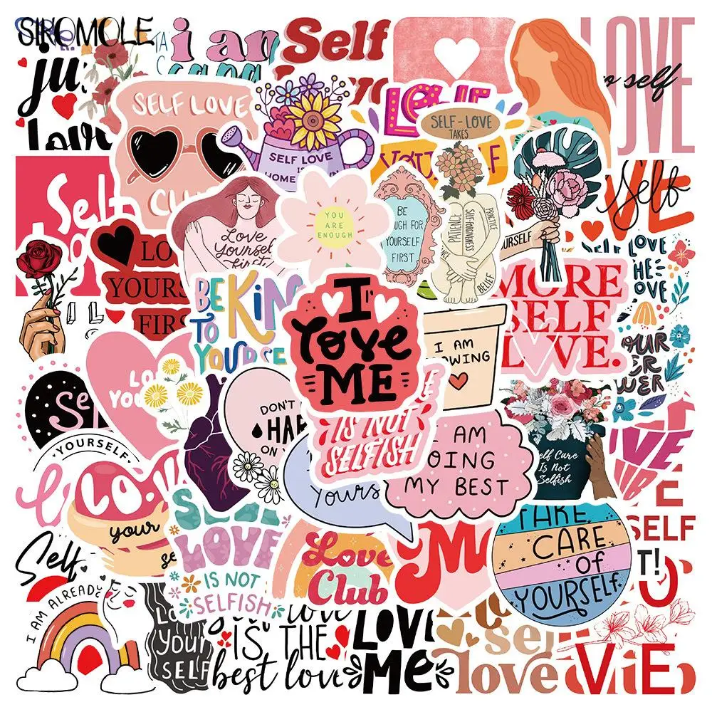 10/30/50PCS Cartoon Self Love English Phrases Stickers Kawaii Lovers DIY Kid Toy Skateboard Car Laptop Decal Graffiti Sticker F5