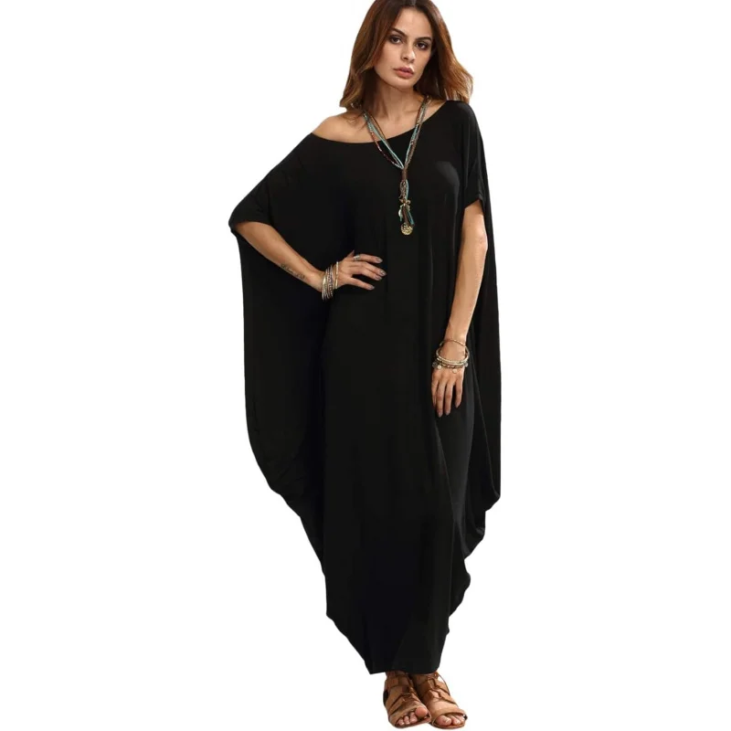 

Women's Caftan Harem Boat Neck Dolman Sleeve Oversized Maxi Dress Moo Moos