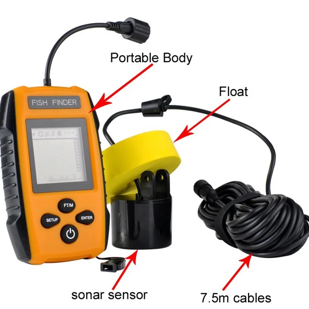 Smart Visual HD  Potable Sonar Sensor Wired Fish Finder 7.5 M Cable Depth Float Probe AAA Battery Powered Easy to Locate Fish